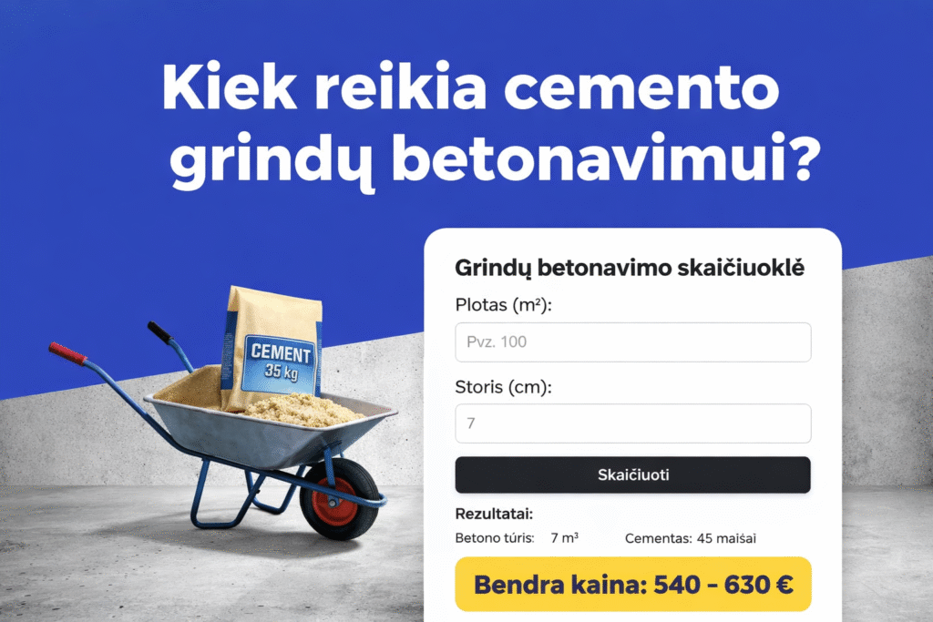 kiek reikia cemento grindu betonavimui