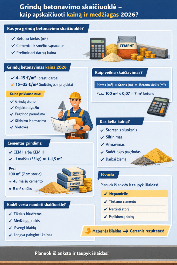 grindu betonavimo skaiciuokle