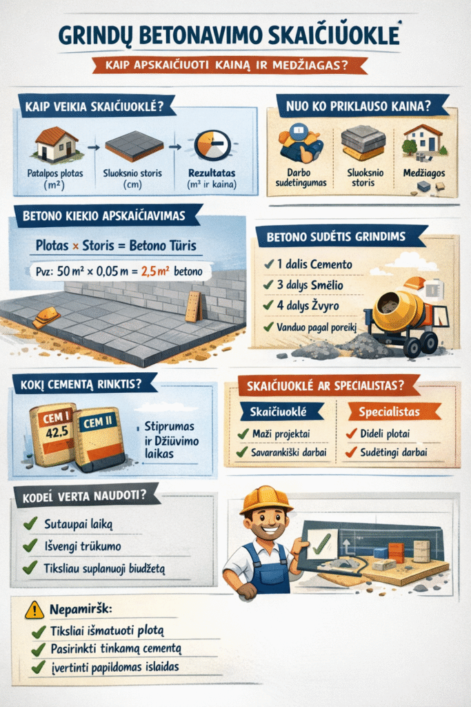 grindu betonavimo skaiciuokle